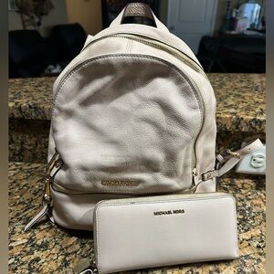 Authentic Michael Kors Beige Backpack and Wallet Set